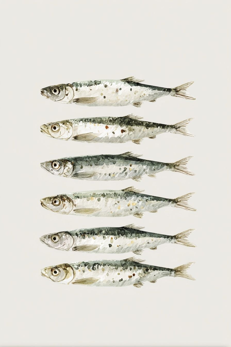 Watercolor Sardines Poster. poster — illustration art