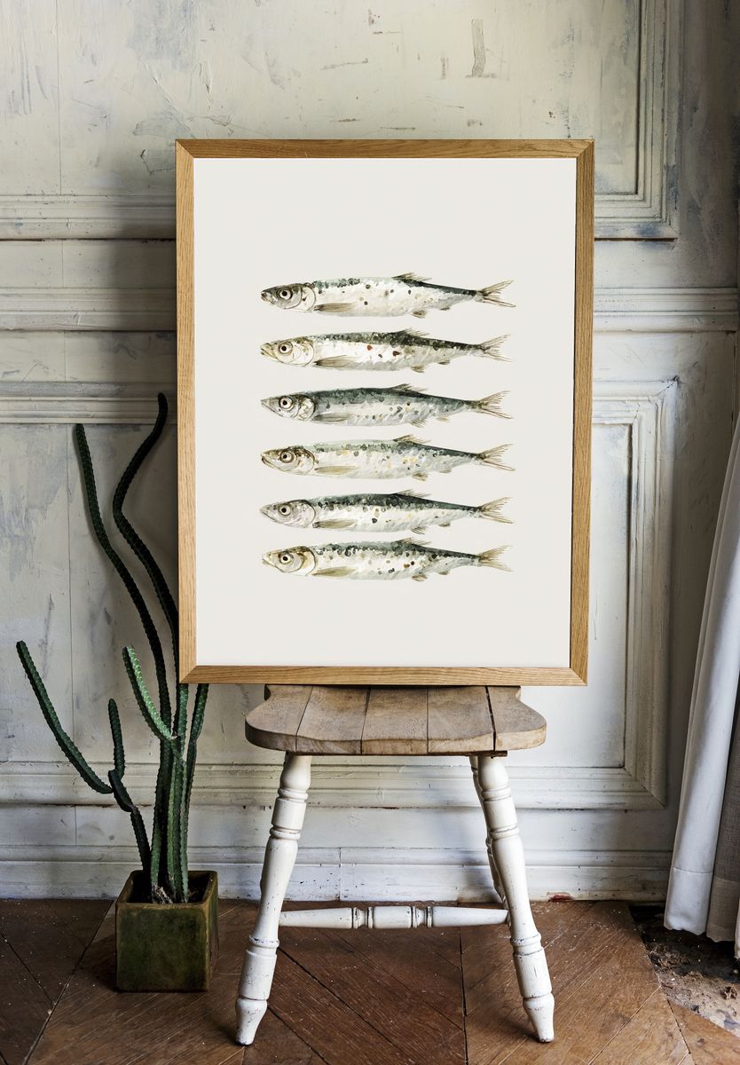 Watercolor Sardines Poster room preview