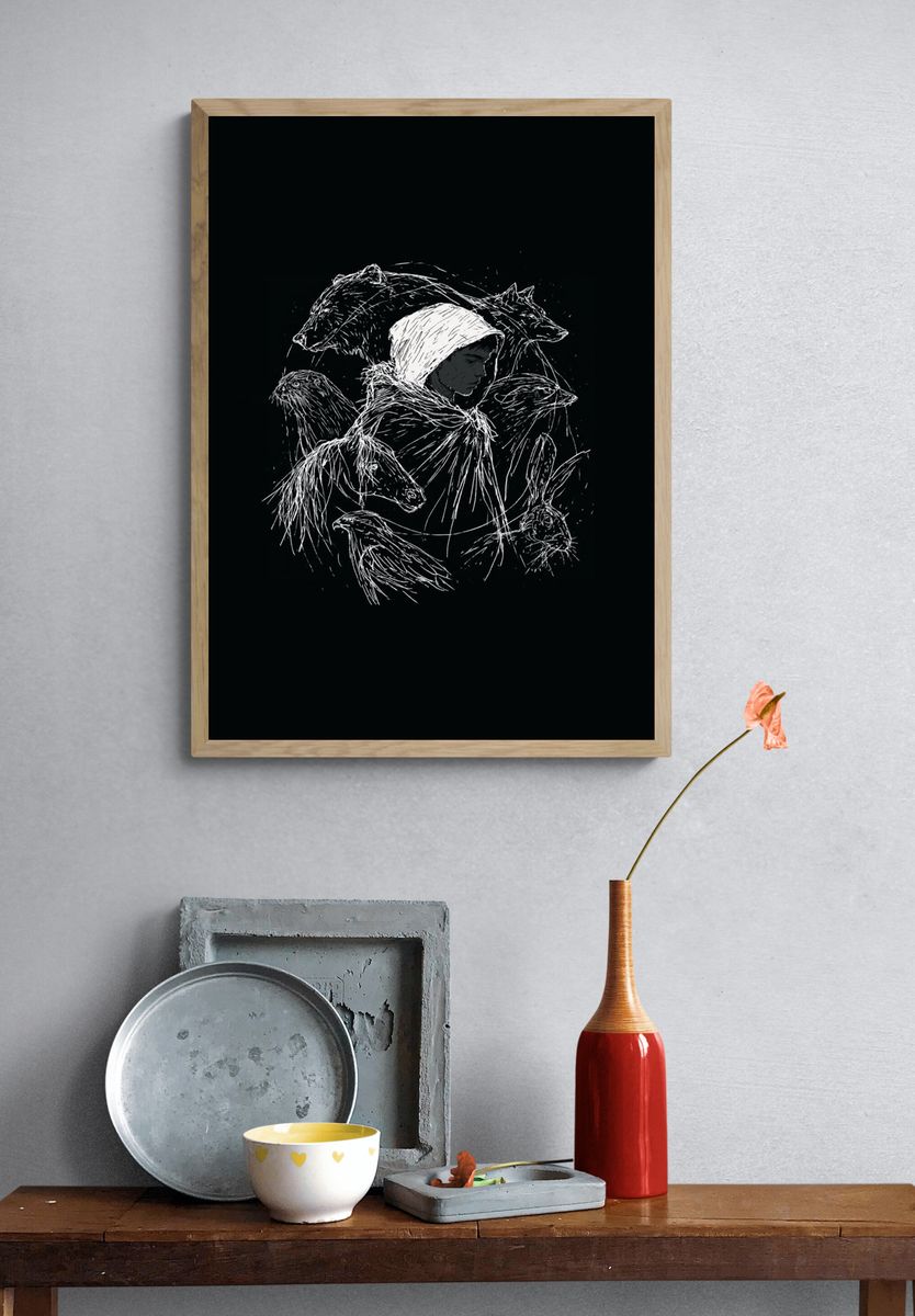 Wolf Spirit Portrait Print. — room view 3