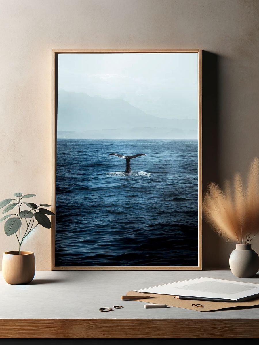 Whale Tail in Ocean — Photography Print. — room view 2