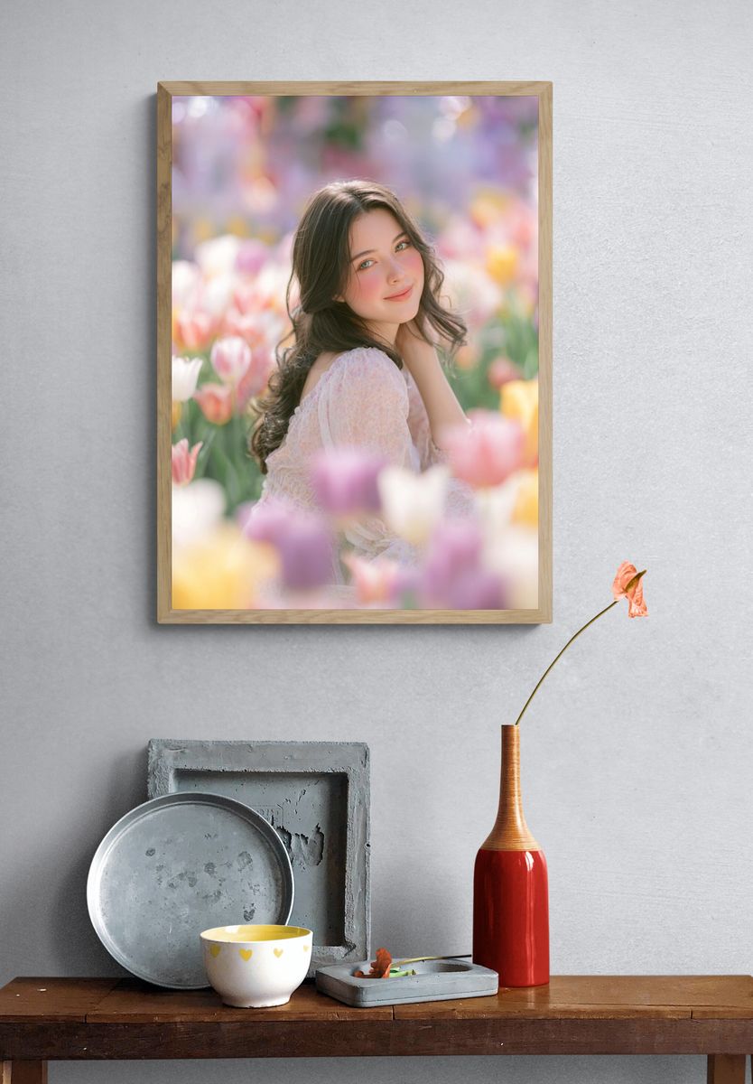 Woman in Tulip Field — Photography Print. — room view 3