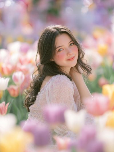 Woman in Tulip Field — Photography Print. poster print