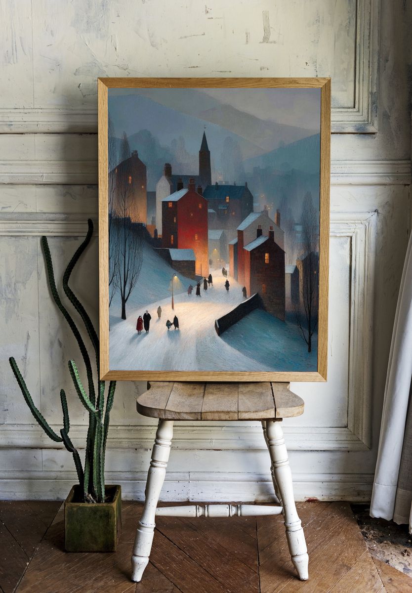 Winter Village Night — Fine Art Print room preview