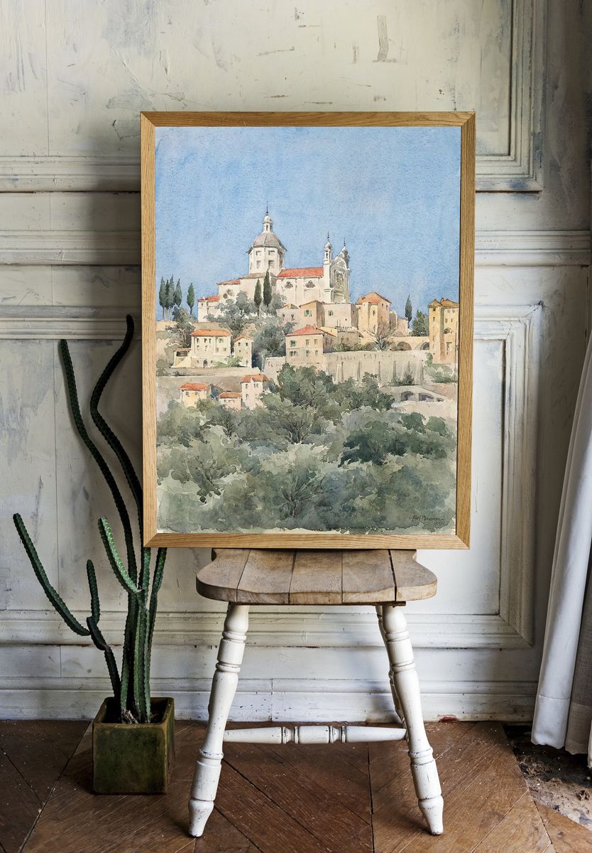 Charming Italian Village — Watercolor Print room preview