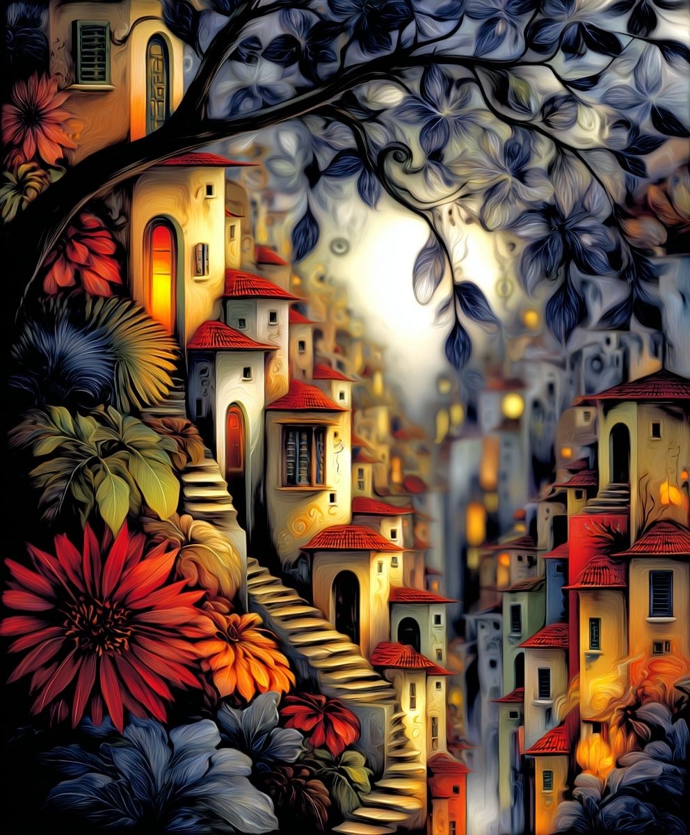 Whimsical Village — Fine Art Print. poster — fine-art art
