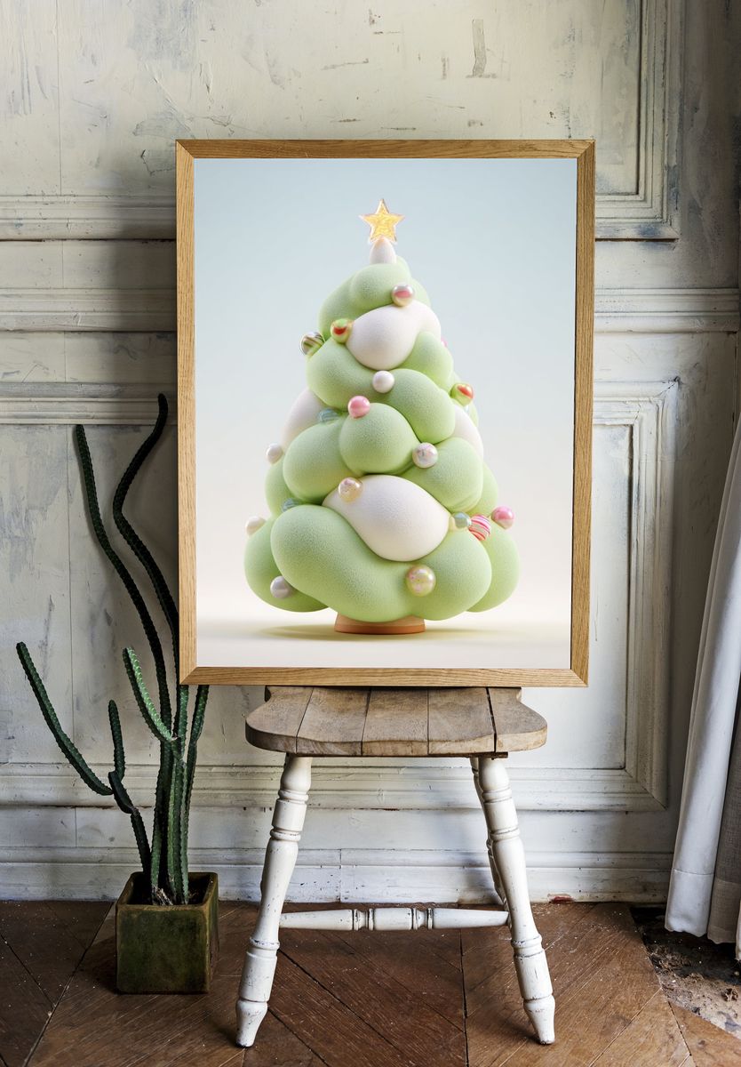 Whimsical Christmas Tree — Illustration Print. room preview