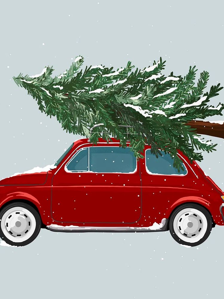 Red Car with Christmas Tree — Holiday Print. poster detail