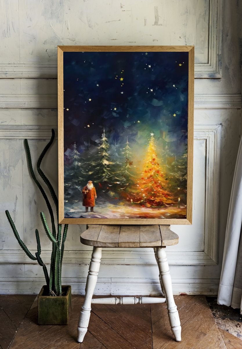 Santa Claus by the Christmas Tree Poster. — room view 1