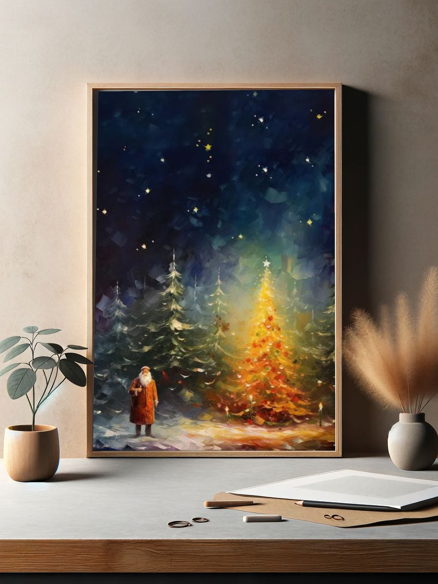 Santa Claus by the Christmas Tree Poster. — room view 2