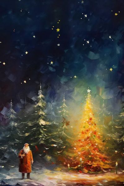 Santa Claus by the Christmas Tree Poster. poster print