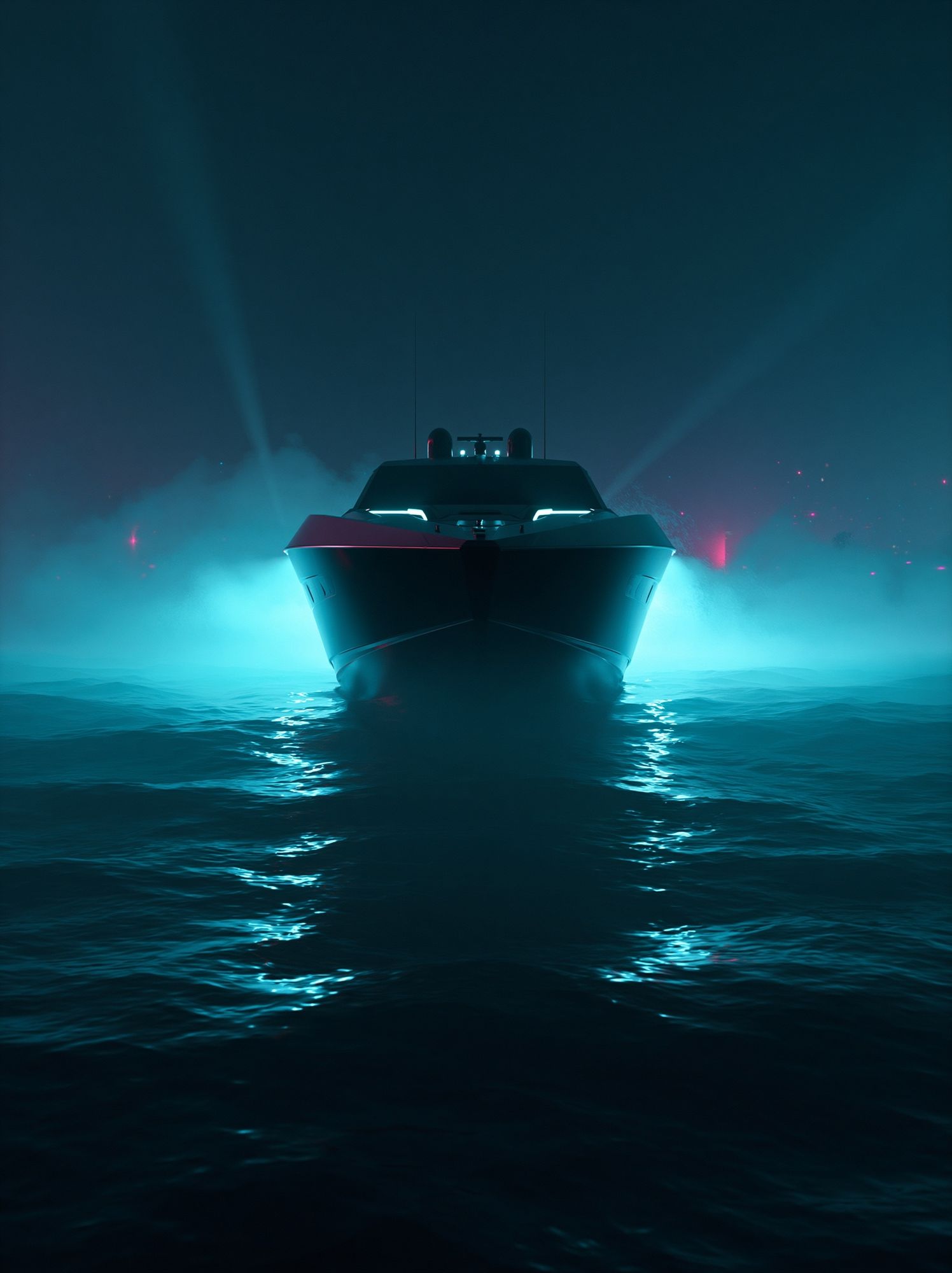 Neon Yacht at Sea Poster.