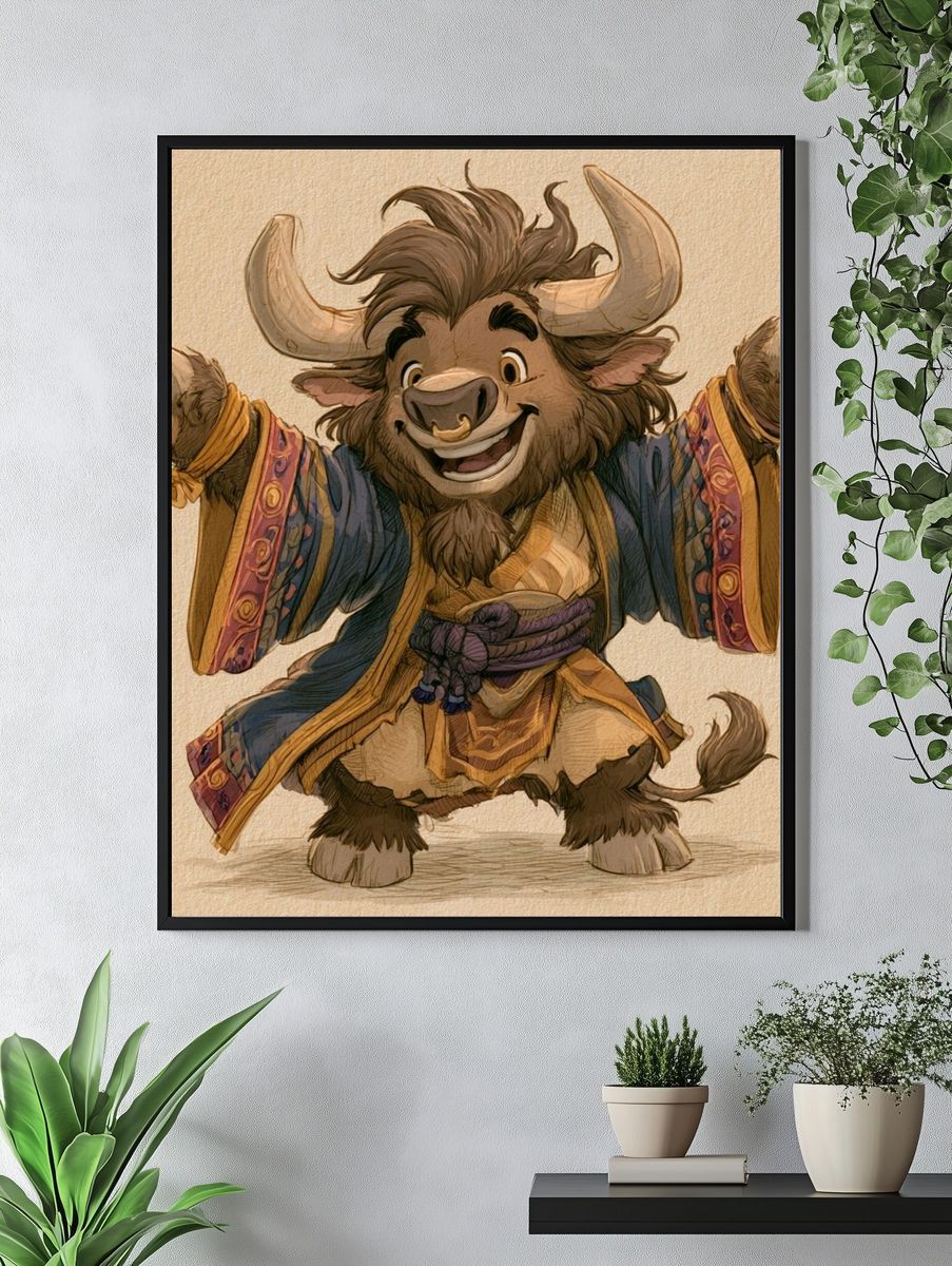 Smiling Yak Character Illustration Poster. — room view 4