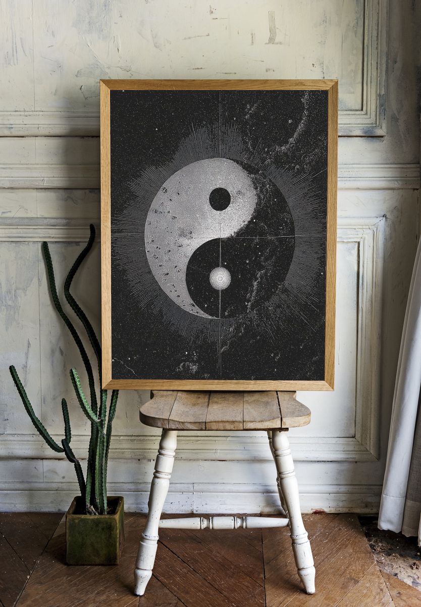 Yin Yang Cosmic Art Poster. — room view 1