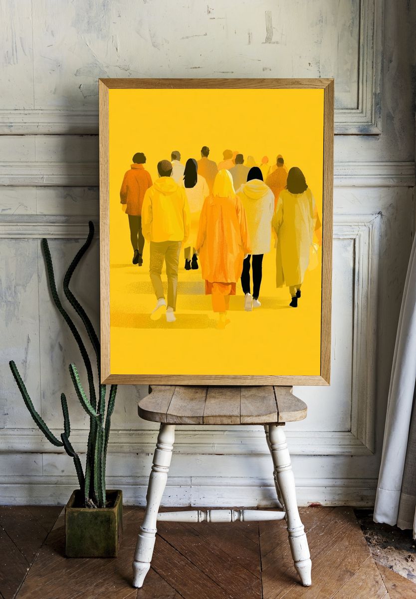 Yellow Crowd Illustration Poster. room preview