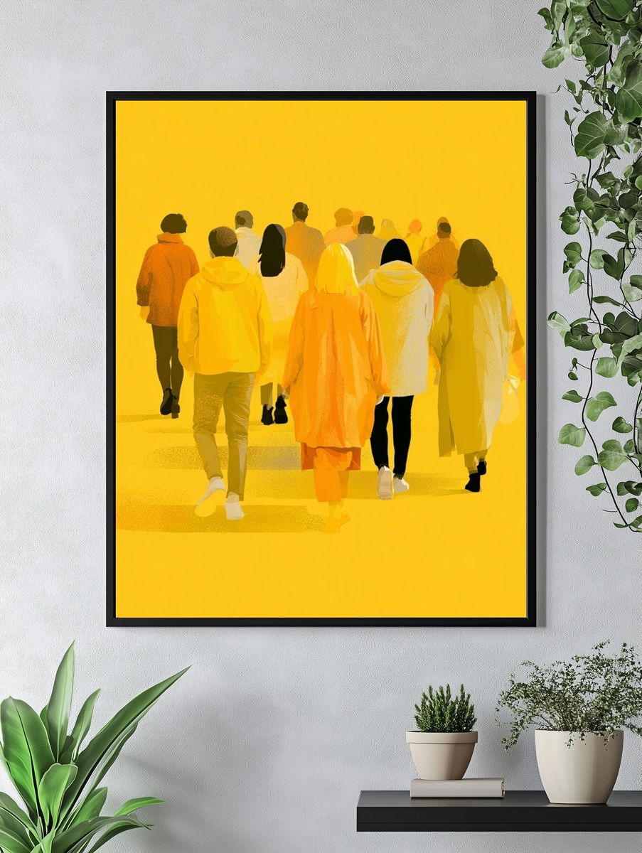 Yellow Crowd Illustration Poster. — room view 4