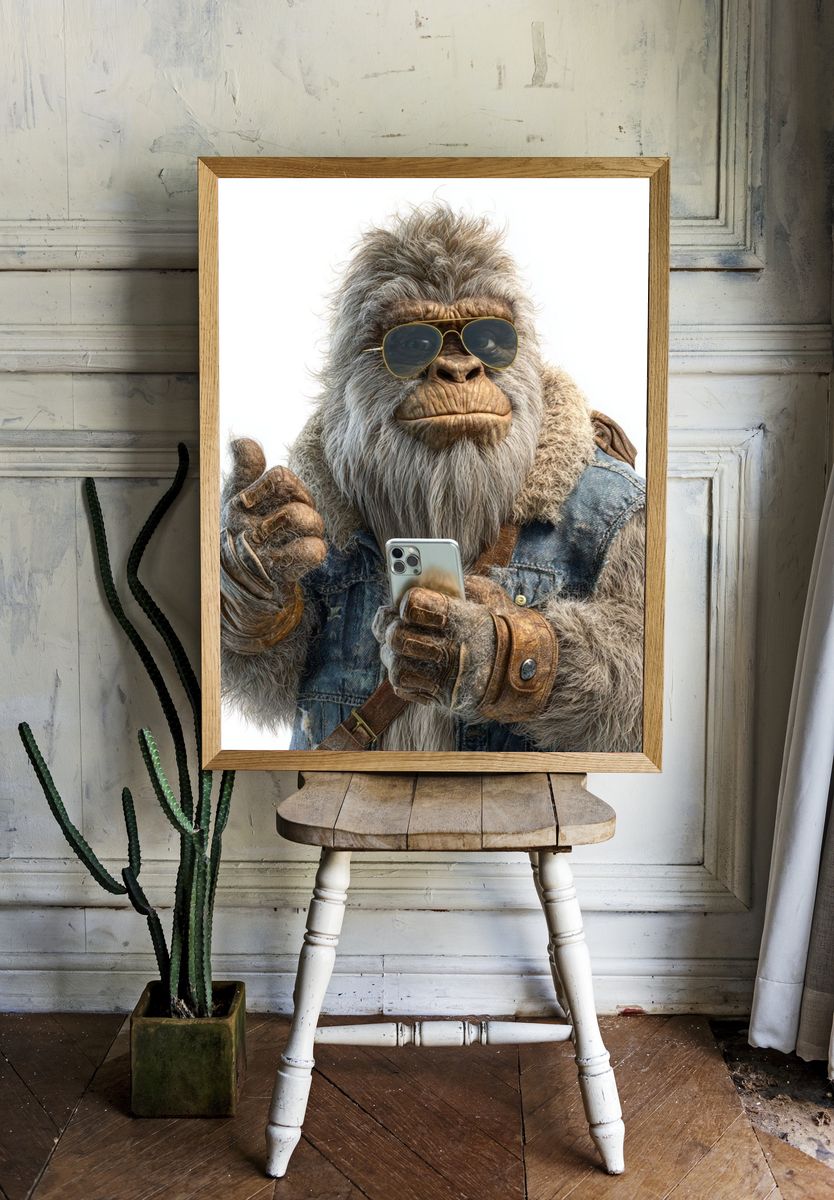 Cool Yeti with Phone — Illustration Print room preview