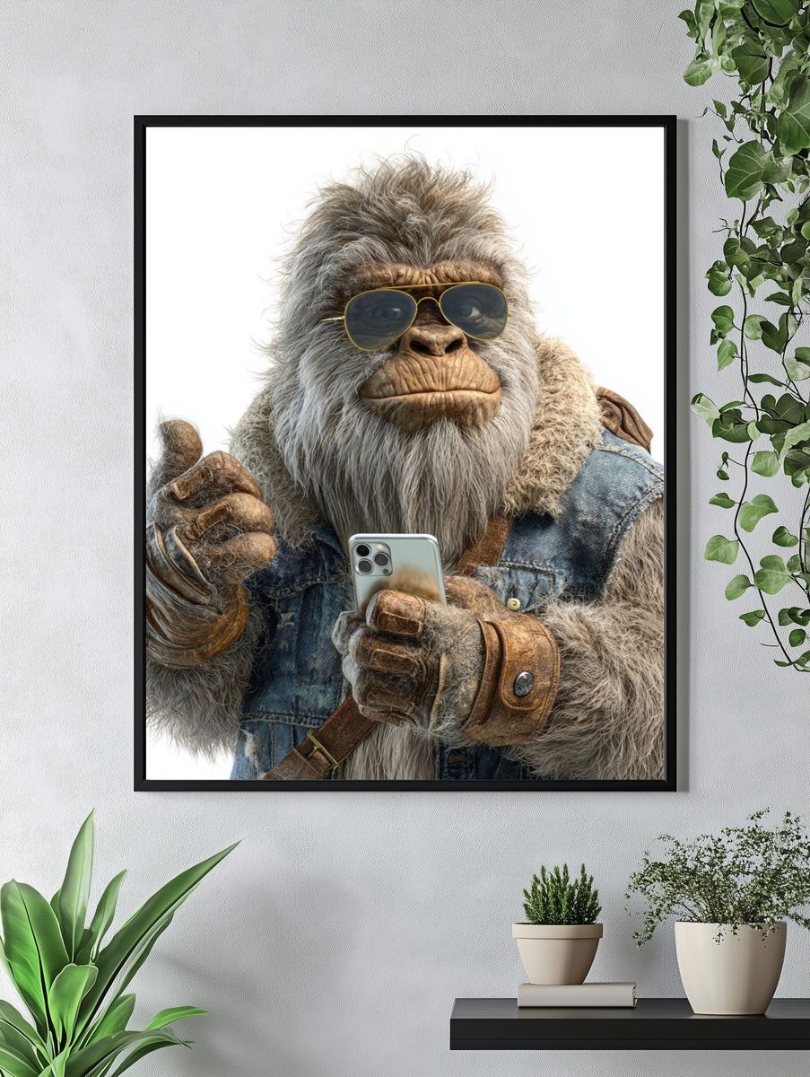 Cool Yeti with Phone — Illustration Print. — room view 4