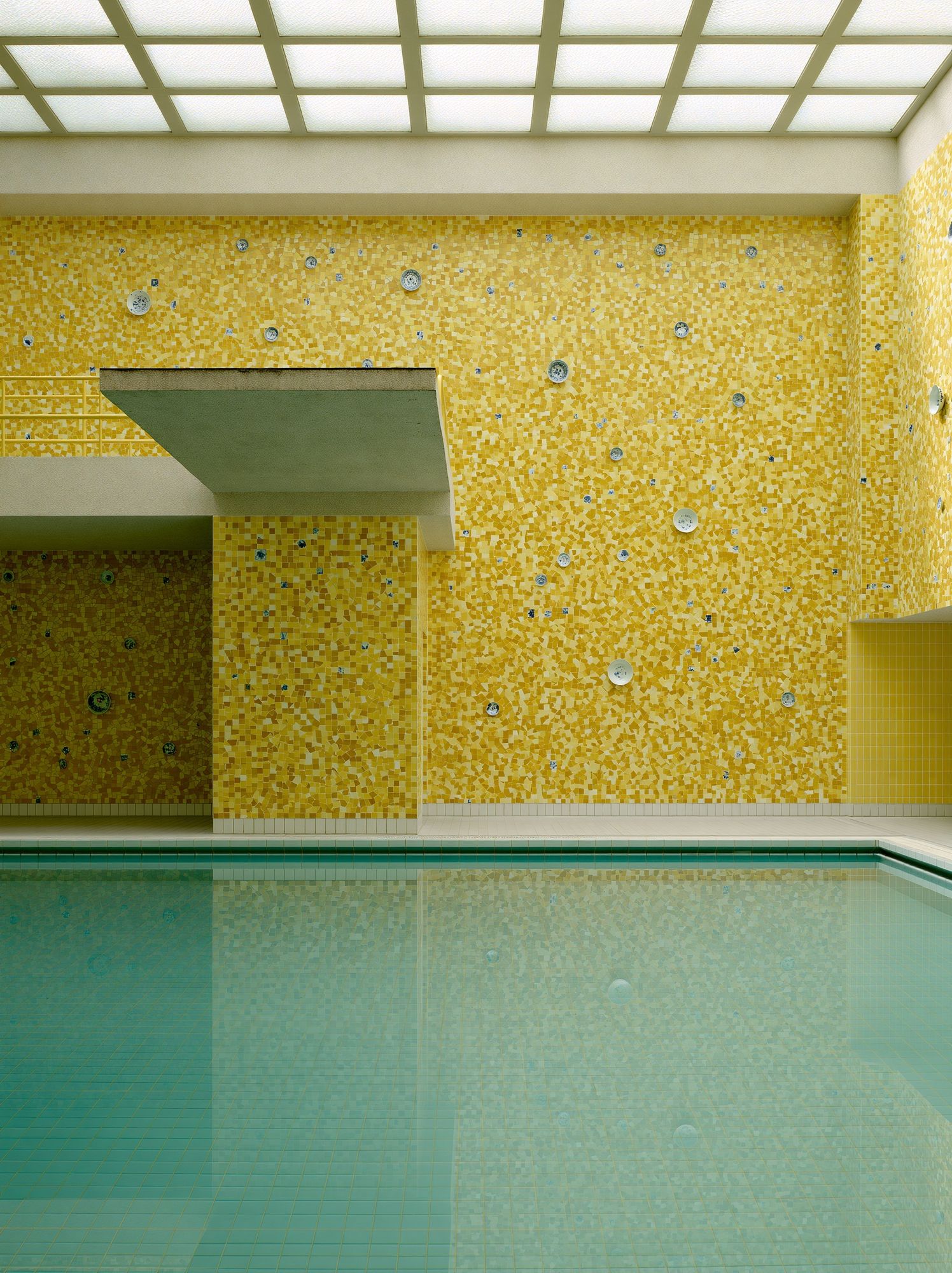Yellow Mosaic Pool Interior Photography Poster. poster detail