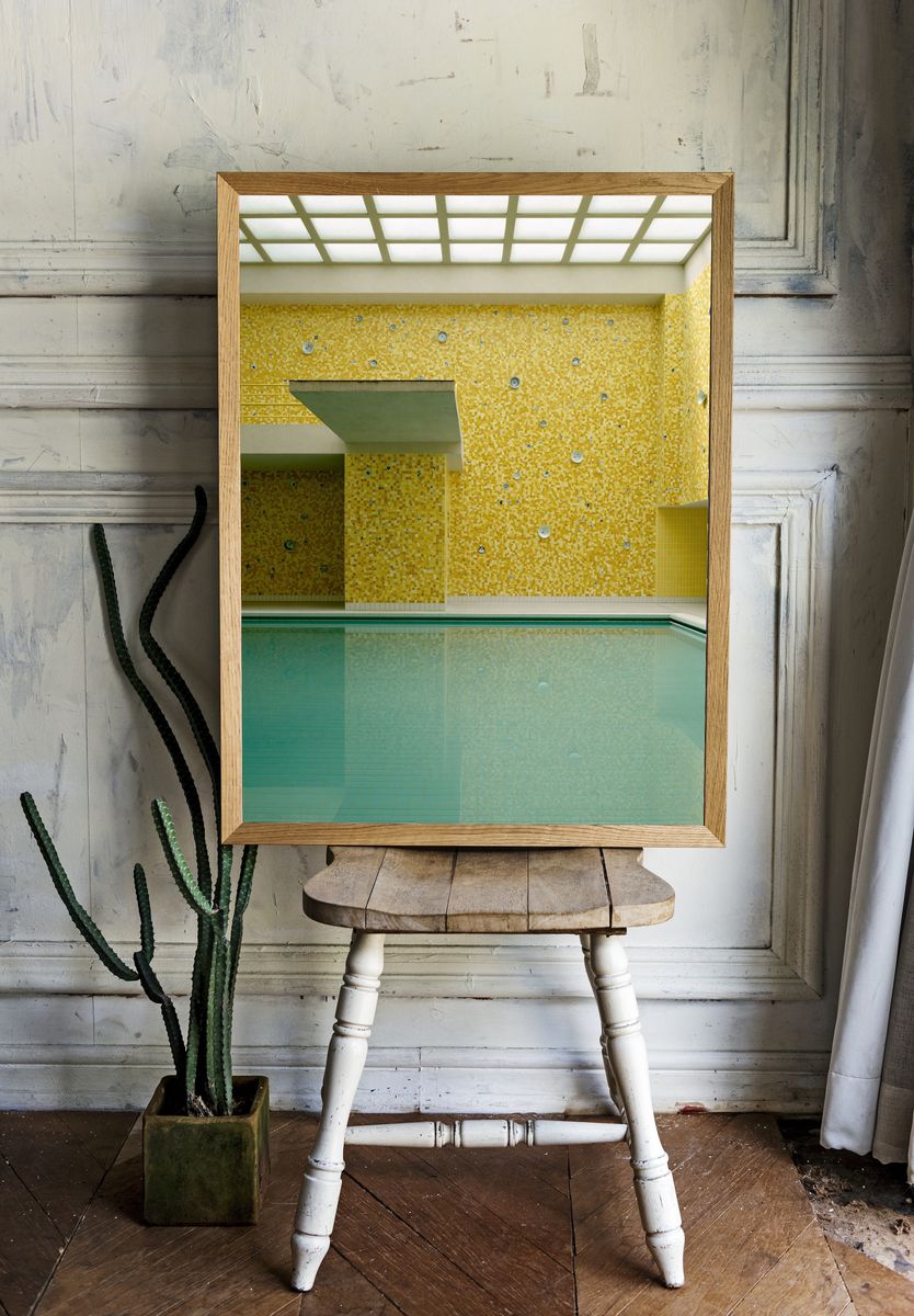 Yellow Mosaic Pool Interior Photography Poster. — room view 1