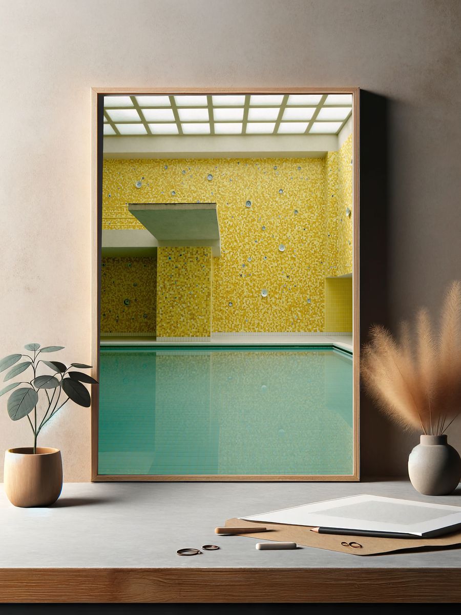 Yellow Mosaic Pool Interior Photography Poster. — room view 2