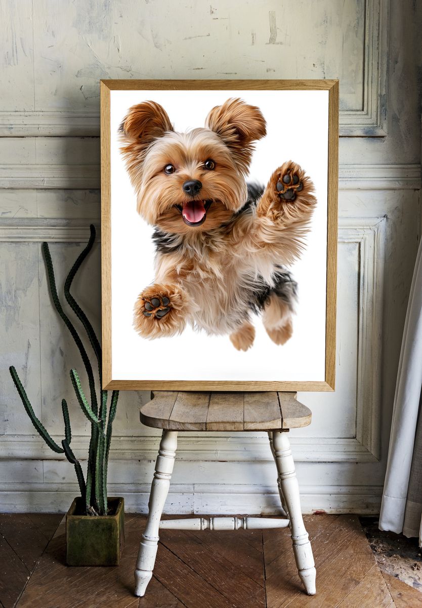 Playful Yorkshire Terrier Photography Poster. — room view 1