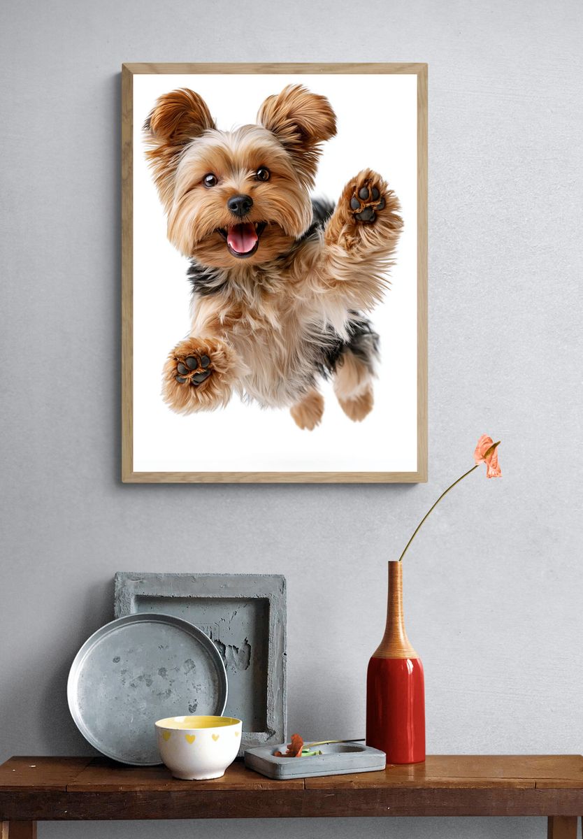 Playful Yorkshire Terrier Photography Poster. — room view 3