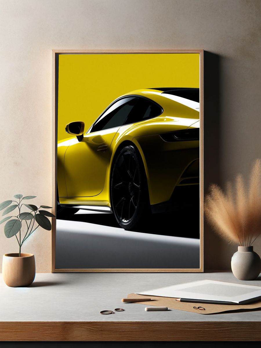 Yellow Sports Car Photography Poster. — room view 2