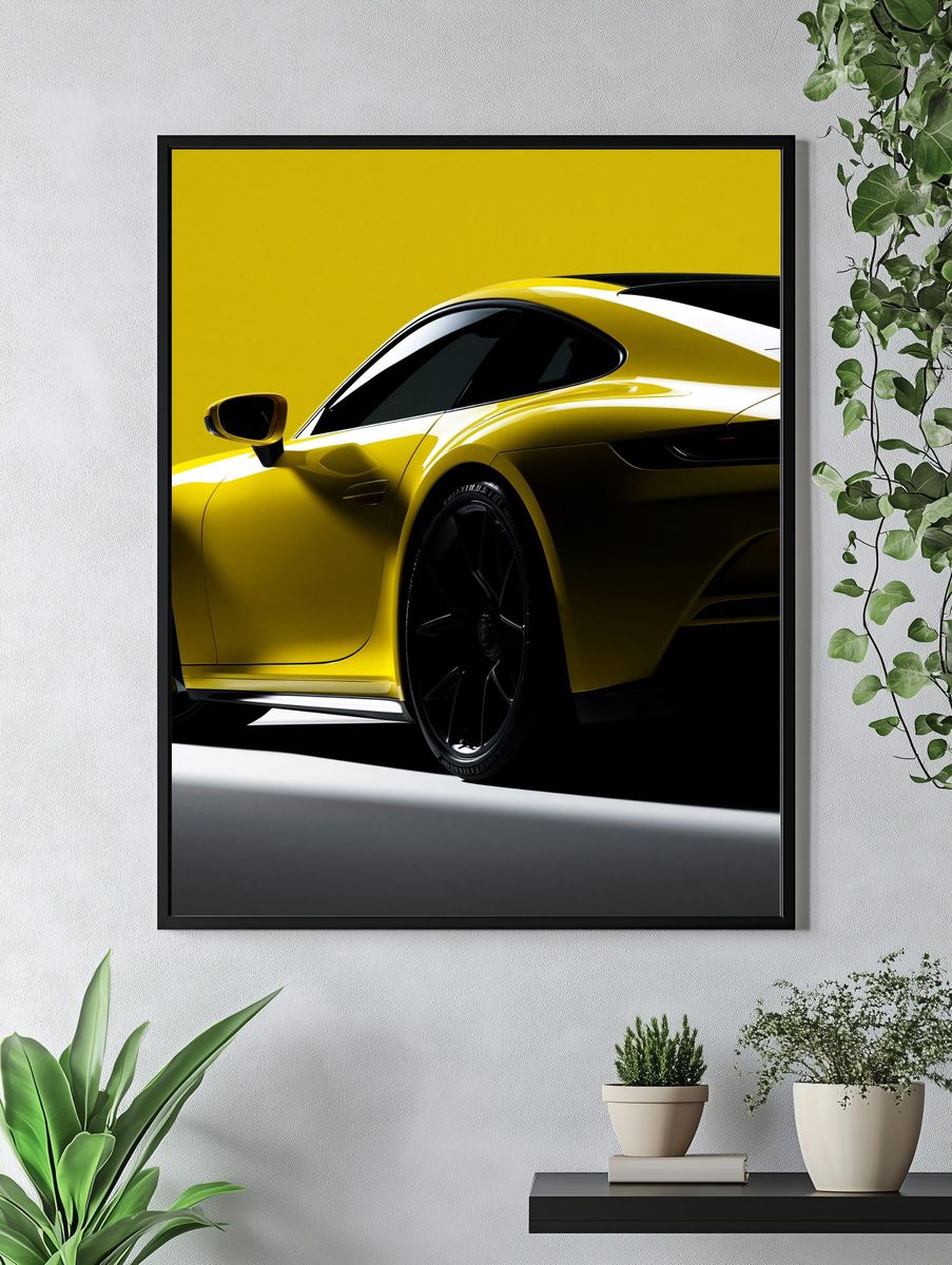 Yellow Sports Car Photography Poster. — room view 4