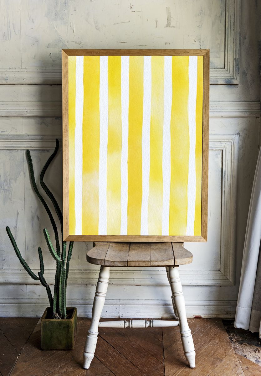 Yellow Watercolor Stripes Poster. room preview