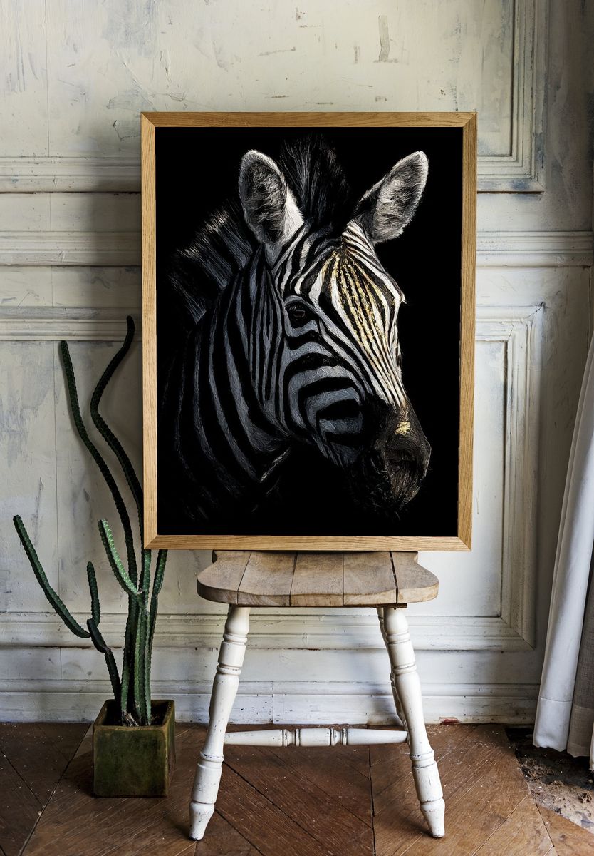 Majestic Zebra Portrait Poster room preview
