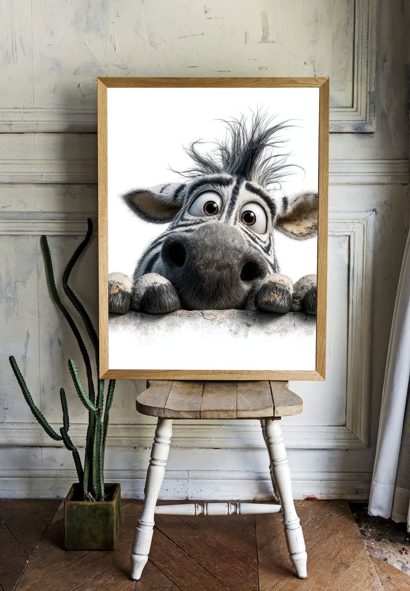 Curious Zebra — Cartoon Print. — room view 1