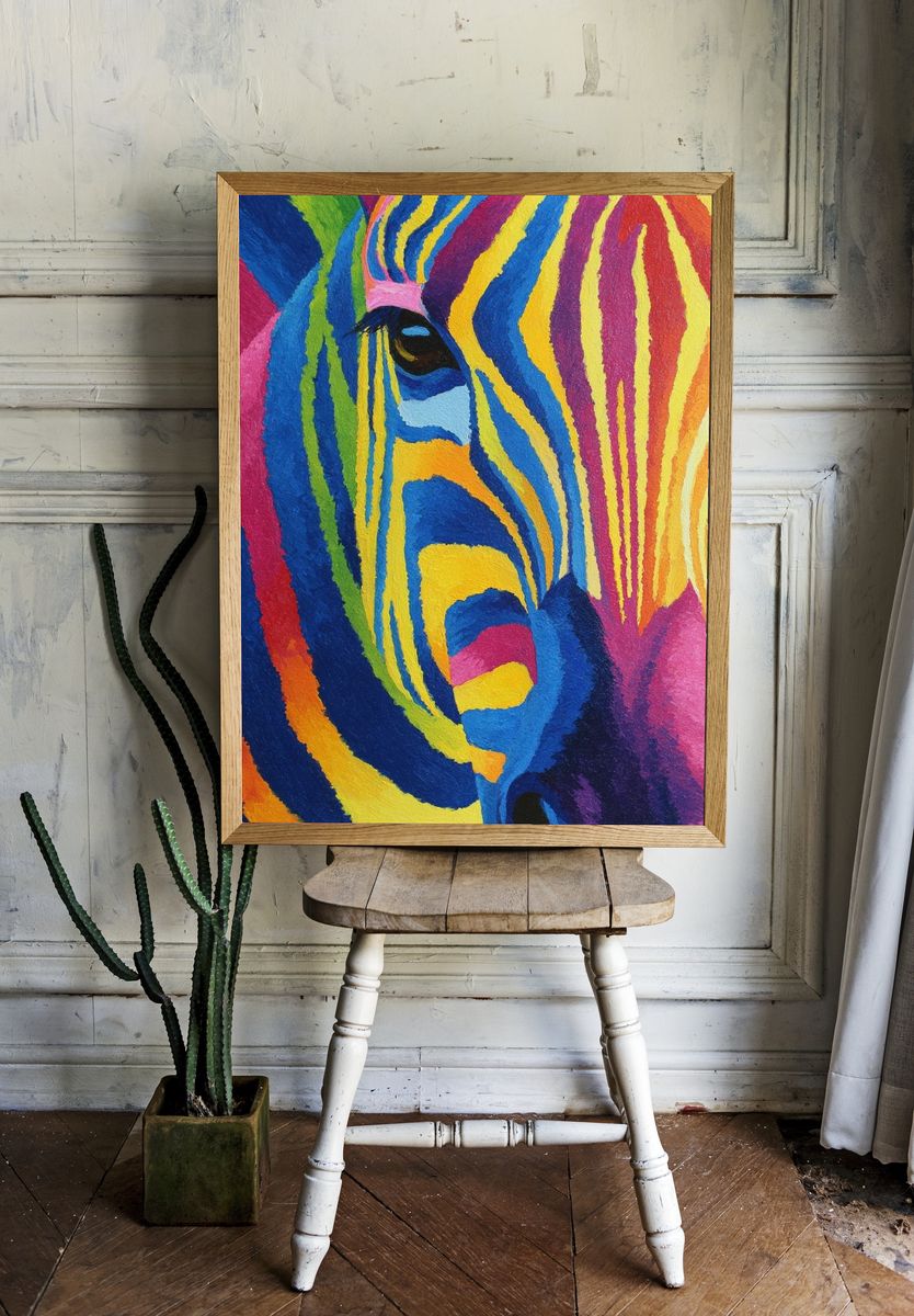 Colorful Zebra Portrait Poster. room preview
