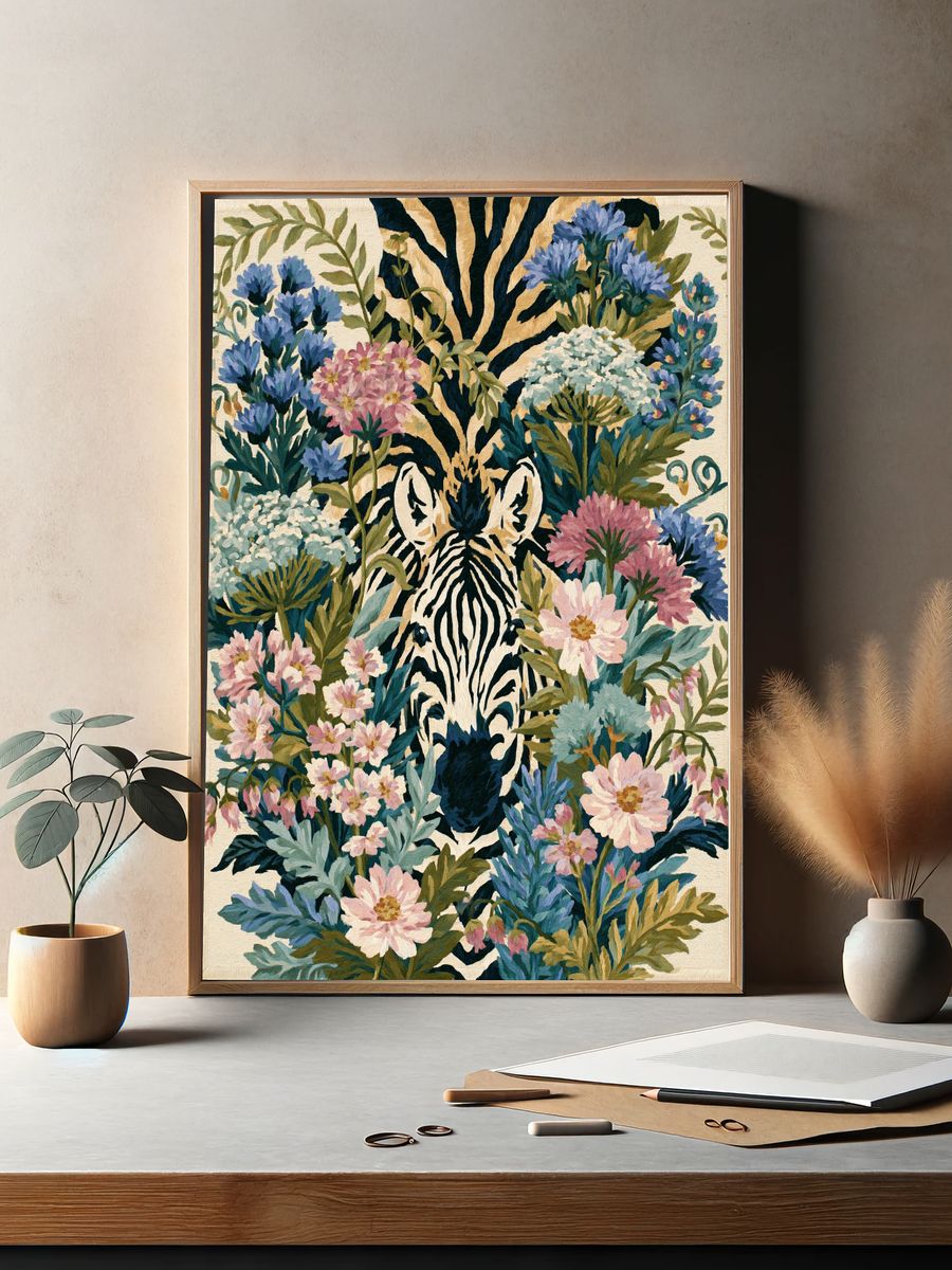Zebra Floral Garden Print. — room view 2