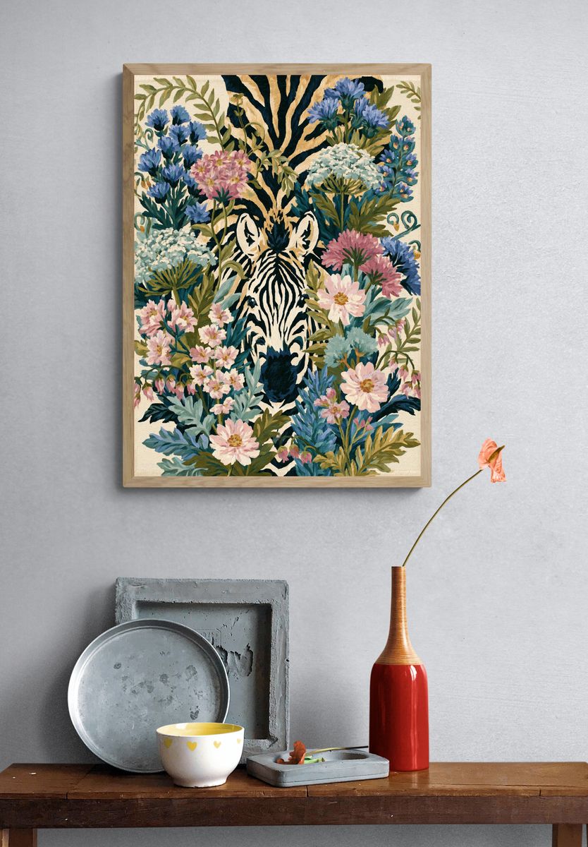 Zebra Floral Garden Print. — room view 3