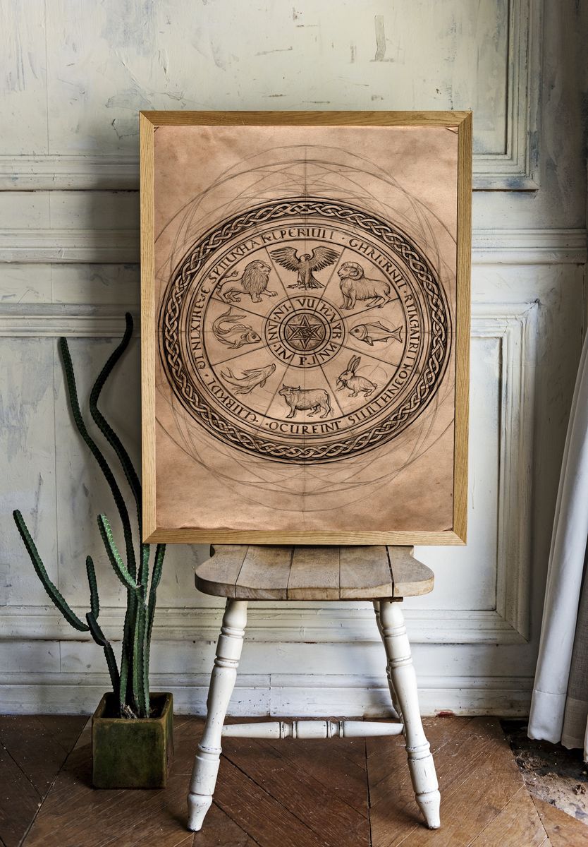 Zodiac Wheel Sketch Poster. room preview