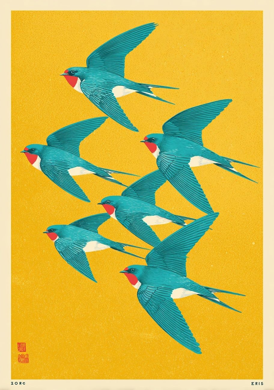 Swallows in Flight — Illustration Print.