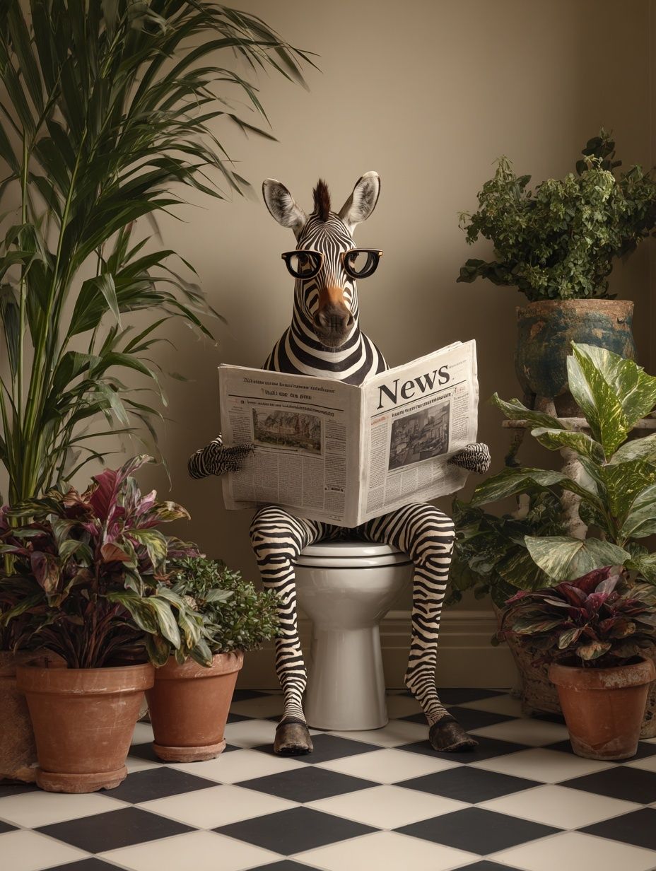 Zebra Reading Newspaper — Funny Print. poster — animals art