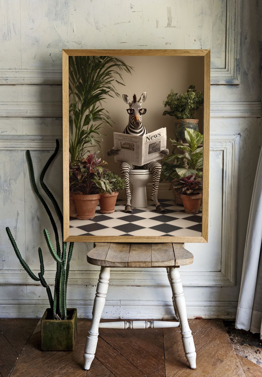 Zebra Reading Newspaper — Funny Print. — room view 1