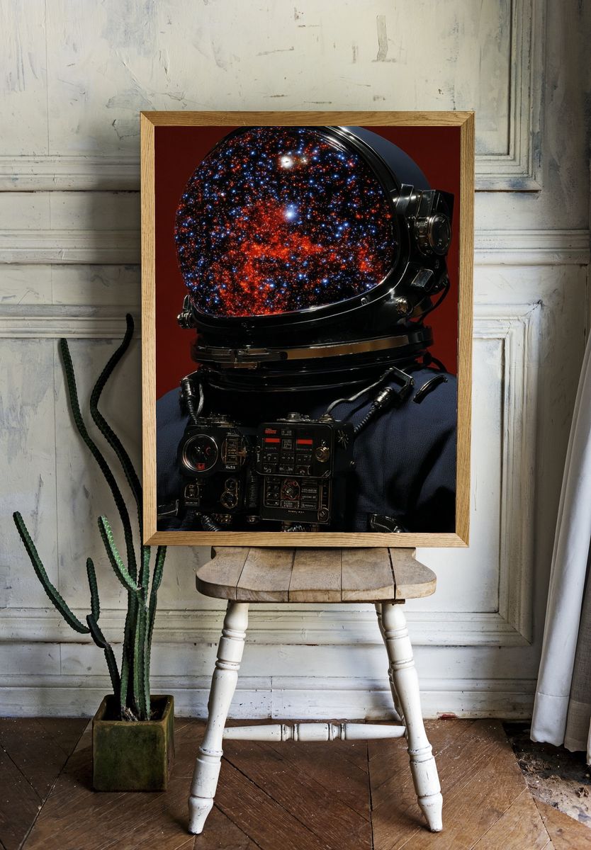 Astronaut Helmet with Cosmic Reflection Poster room preview