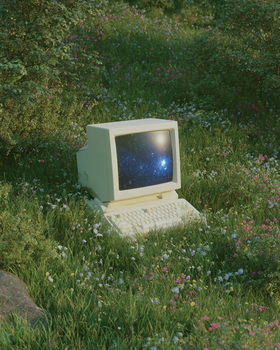 Vintage Computer in Nature — Digital Art Print.