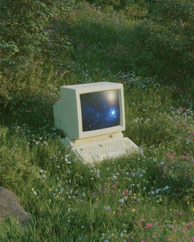 Vintage Computer in Nature — Digital Art Print. poster print